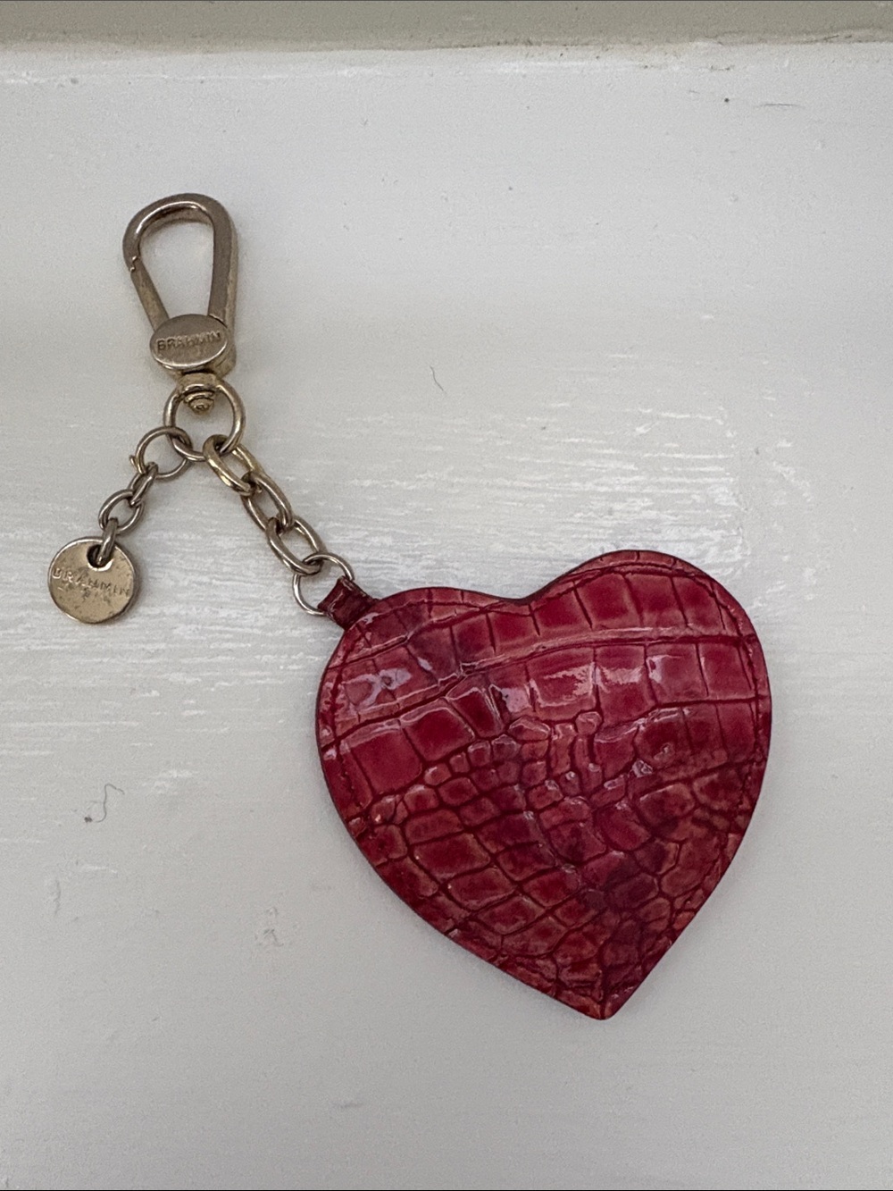 Brahmin Croc-Embossed Heart Keychain Charm in Deep Pink